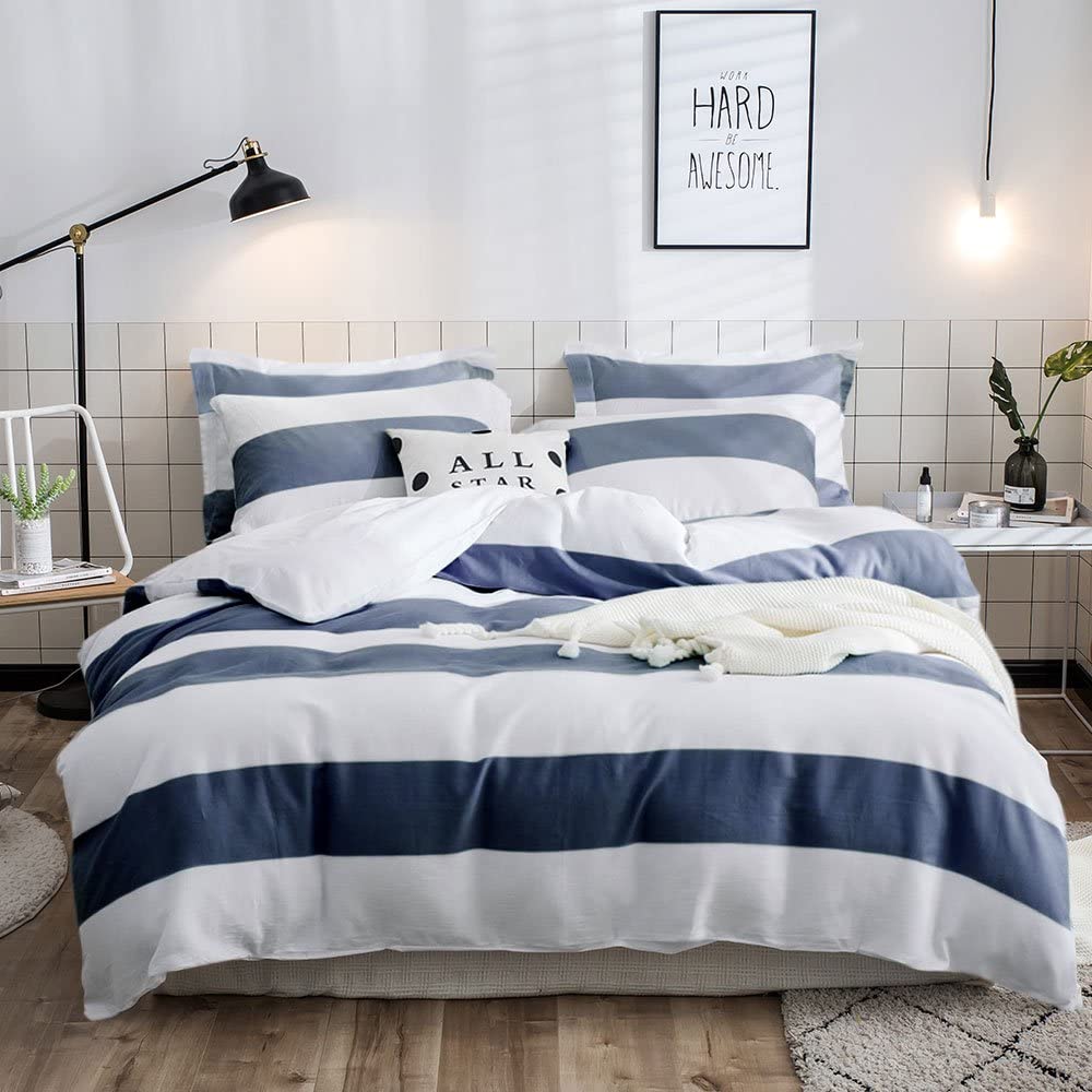 Price:$79.99 Cotton Duvet Cover Set,100% Cotton Waffle Woven Stripe Duvet Cover Set,White and Blue Stripe Duvet Cover Set,3 Pieces Bedding Set (1 Duvet Cover with 2 Pillowshams) - King Blue : Home & Kitchen