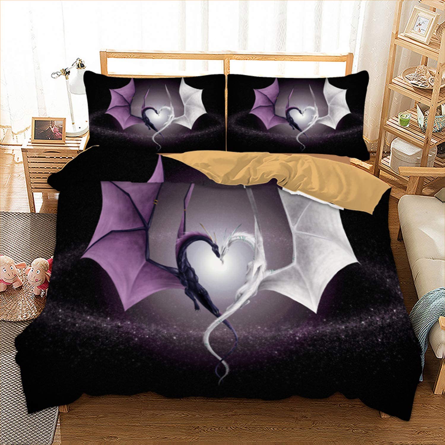Price:$53.99 Lightweight Microfiber Duvet Cover Set, 100% Polyester Fiber, Vivid 3D Print White Purple Dragon, with Zipper Closure (3pcs, King Size) : Home & Kitchen