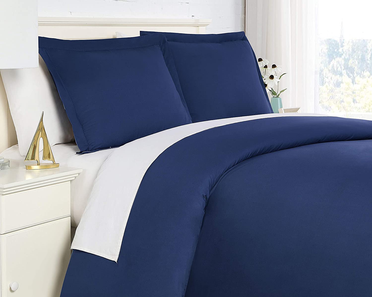 Price:$64.99 Fine Living, Inc. 200 Thread-Count, Premium Quality Single-Ply, Combed Cotton Percale Duvet Cover Set, King/California King, Navy Blue : Home & Kitchen