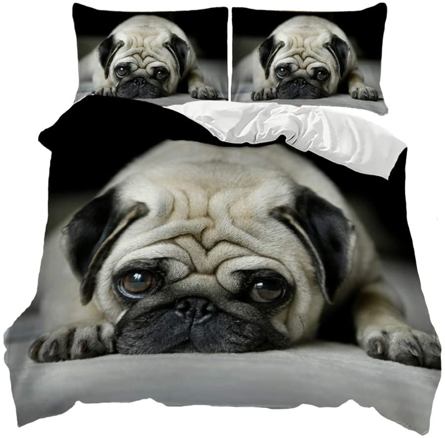 Price:$33.99 3D Printed Puppy Pug Bedding Duvet Cover Sets Luxury Comfort Cute Pug Dog Pattern Soft Quilt Cover with Pillowcase for Kids Teen Boys Bedspread Cover (Twin) : Home & Kitchen