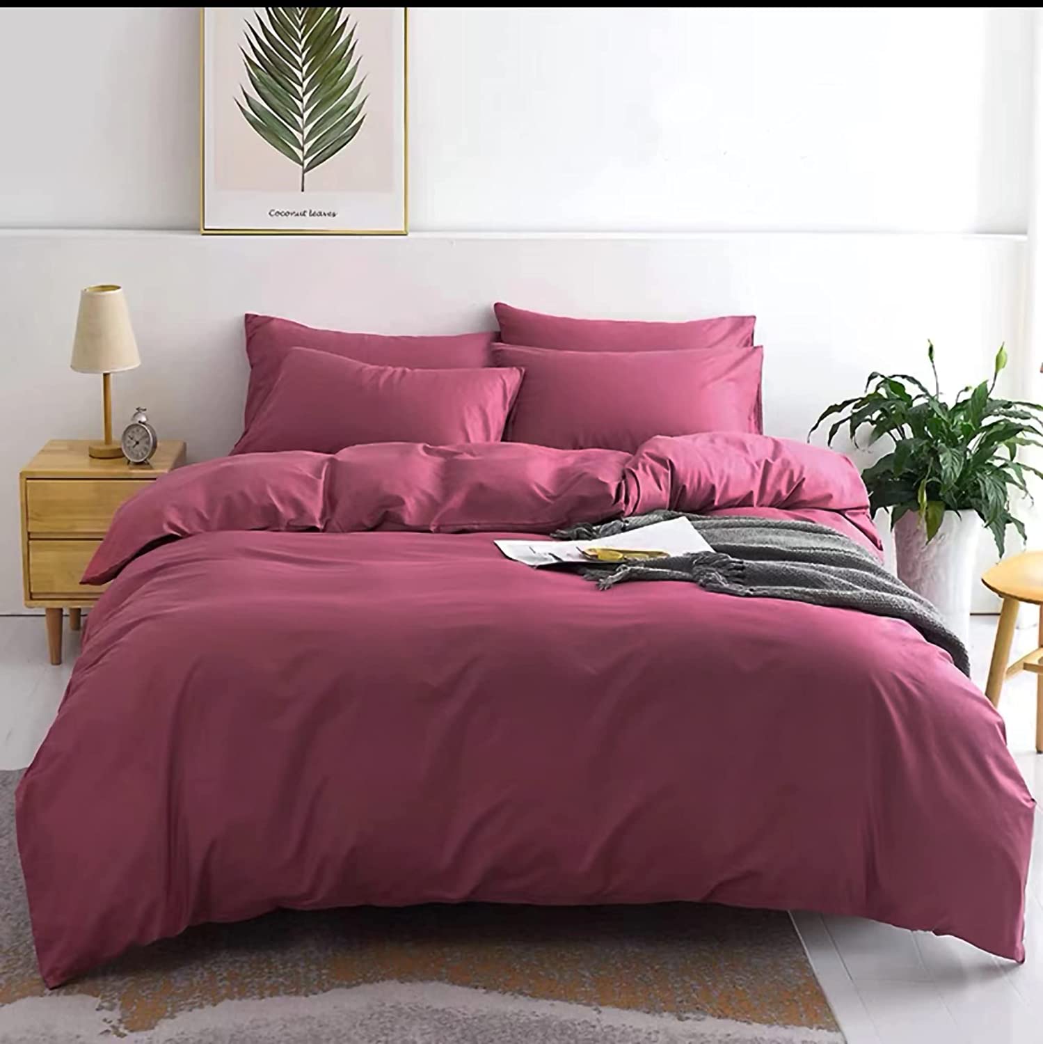 Price:$31.99 100% Washed Cotton Duvet Cover Set of Home Student Bedding Quilt Set, Solid Color, Soft and Breathable, with Zipper Closure Corner tie (Burgundy) Twin, 3-Piece (No Comforter) : Home & Kitchen