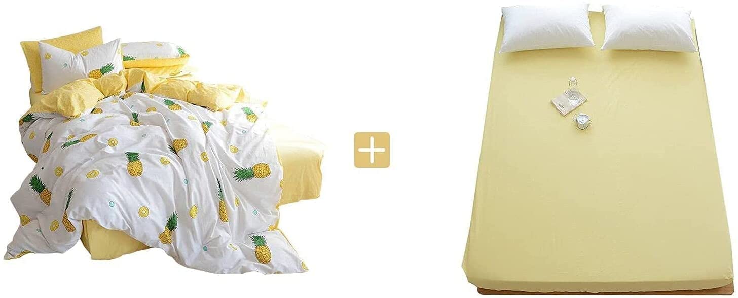 Price:$68.00 Piece Soft 100% Cotton Bedding Sets Fruit Pineapple Print Kids Duvet Cover Set with Pillowcases Zipper Ties,Best Teen Girls Kawaii Bedding Gifts Set Bed Set,No Comforter(Yellow,Twin) : Home & Kitchen