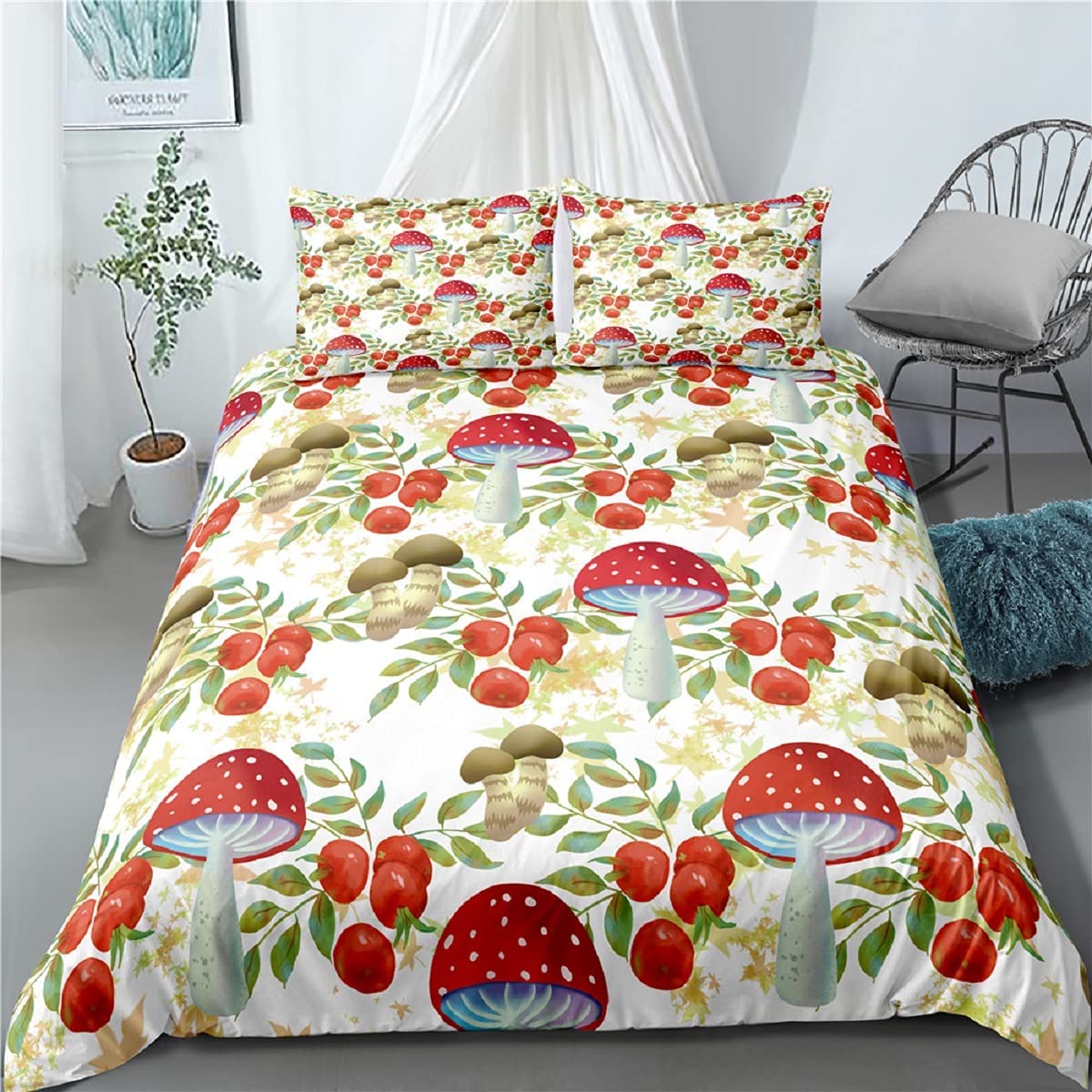 Price:$47.99 Duvet Cover for Boys Girls Bedding Set 3D Printed Cherry Mushrooms Home Bedding Set Teens Kids 3 Pieces 1 Duvet Cover with 2 Pillowcase : Home & Kitchen