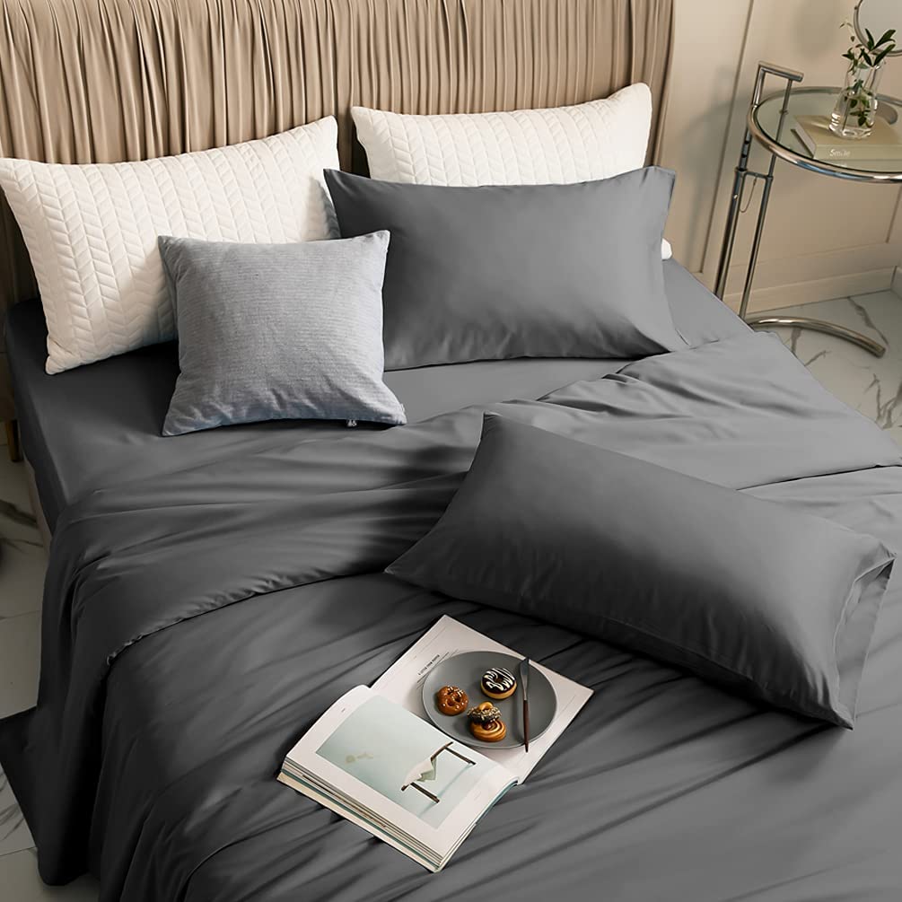 Price:$59.84 100% Bamboo Bed Sheet Queen Size 4 Piece Set,Cooling 1800 Thread Count Sheet,16 Inches Deep Pocket,Bedding Super Soft Silky Smooth,Comfortable,Cool,Dark Grey : Home & Kitchen