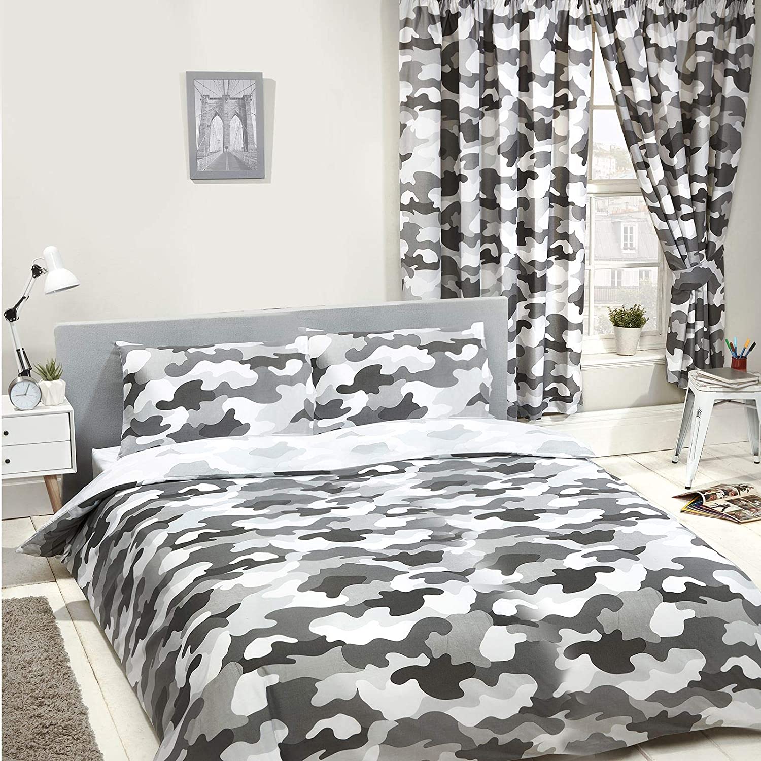 Price:$33.99 Right Home Grey Army Camouflage Reversible UK Double/US Full Unfilled Duvet Cover and Pillowcase Set : Home & Kitchen