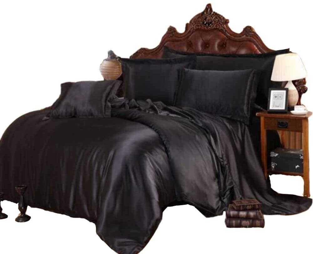 Price:$35.99 Space Satin Silky Bedding Cover Breathable Collection Black Bedding Set Cover Duvet Cover Queen : Home & Kitchen
