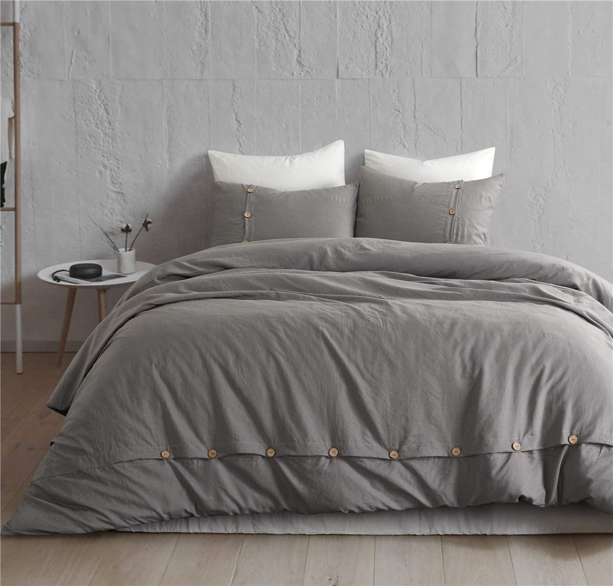 Price:$28.99 Solid Dark Grey Duvet Cover Set Queen Size with Button Closure Washed Process Microfiber Bedding Sets Ultra Soft Comforter Cover Bed Blanket(Grey,Queen) : Home & Kitchen