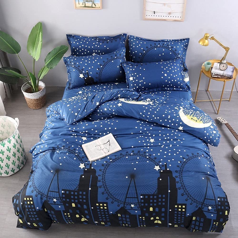 Price:$29.99 Moon Bedding Set for Boys Night Sky Comforter Cover Queen Size Ultra Soft Duvet Cover with Zipper Closure, 1 Duvet Cover + 2 Pillowcases : Home & Kitchen