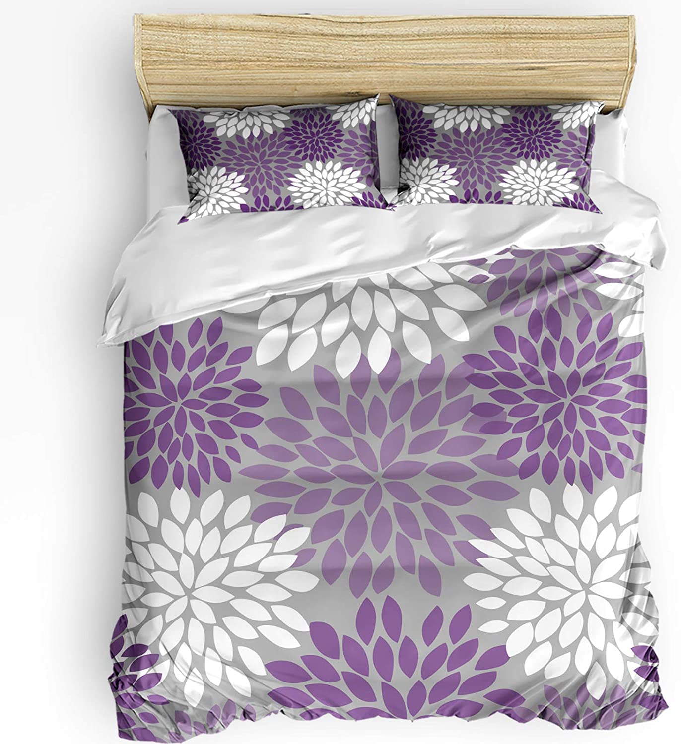 Price:$69.61 3 Pcs Dahlia Duvet Cover Set with Zipper Closure, Washed Microfiber Polyester Bedding Blooming Petals Flower Purple Grey White Queen Size (1 Duvet Cover + 2 Pillowcases) : Home & Kitchen
