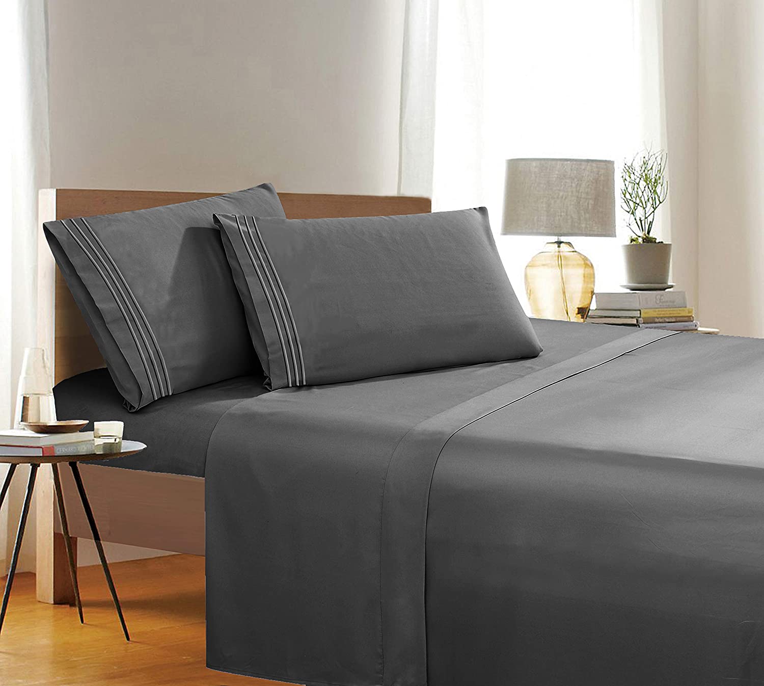 Price:$26.12 Comfort 1500 Thread Count Wrinkle & Fade Resistant Egyptian Quality 4-Piece Bed Sheet Set Ultra Soft Luxurious Set Includes Flat Sheet, Fitted Sheet and 2 Pillowcases, Queen, Fashion Gray : Home & Kitchen