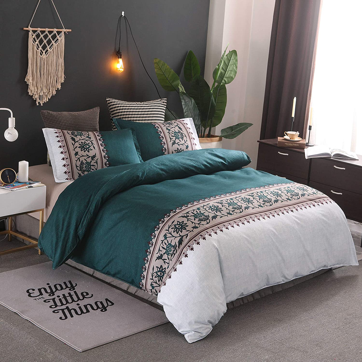 Price:$19.99 Blue Duvet Cover Set Queen 3 Pieces Luxury Microfiber Down Comforter Quilt Cover with Zipper Closure : Home & Kitchen