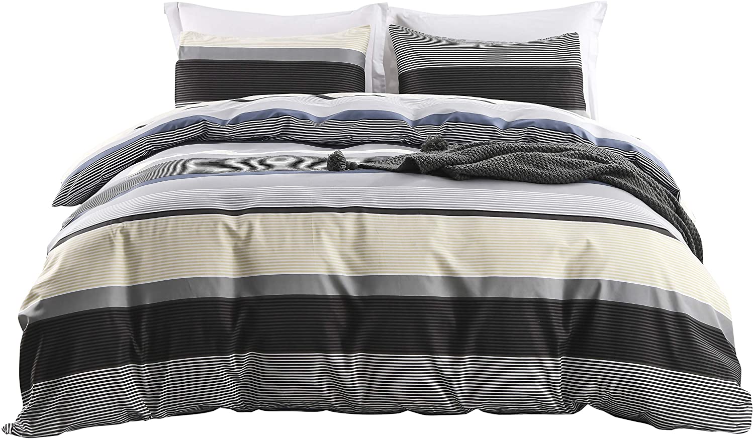 Price:$28.99 Full Duvet Cover Set Queen Microfiber Lightweight Geometry Striped Comforter Cover Set 90"x90"Hotel 3PCS Bedding Set with 1 Duvet Cover and 2 Pillow Shams : Home & Kitchen