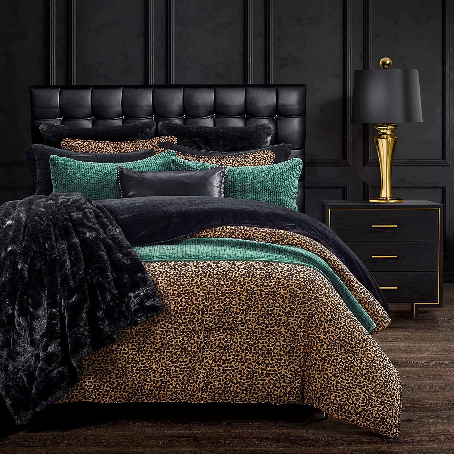 Price:$270.00 Accents Adrienne 3 Piece Duvet Cover Set with Pillow Shams, Golden and Black Leopard Print, Super King Size, Western, Modern Style Bedding Comforter Cover, 1 Duvet Cover and 2 Pillowcases : Home & Kitchen