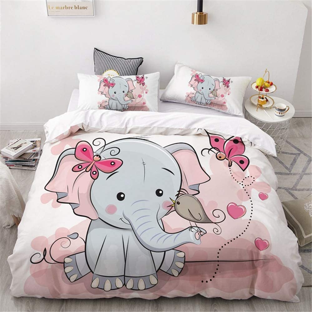 Price:$41.99 A & S Elephant Duvet Cover for Kids Girls Lovely Cartoon Animals Elephant with Butterfly and Bird Bedding Set 1 Comforter Cover 2 Pillow Covers, 3 Pieces Full Size : Home & Kitchen