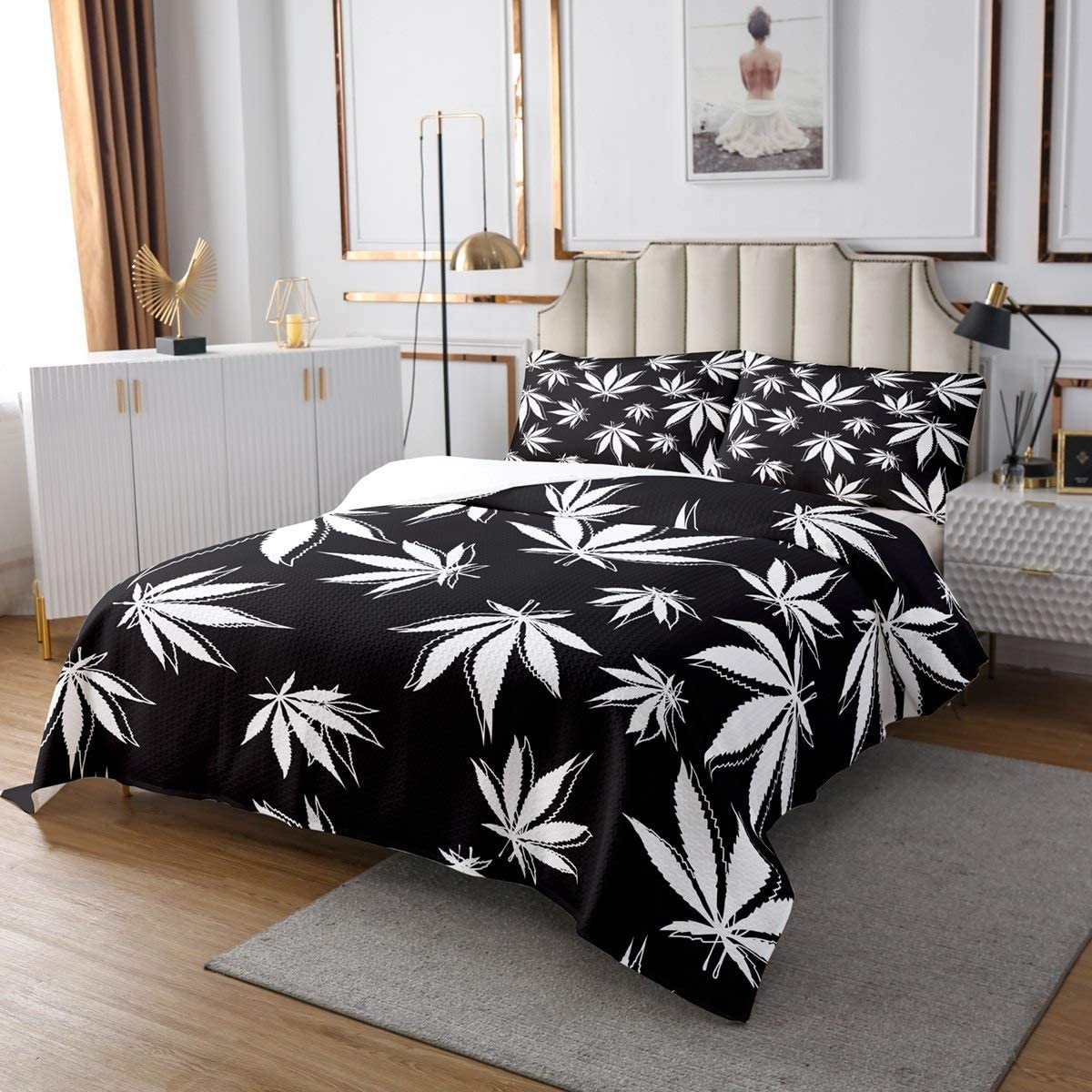Price:$39.20 Leaves Bedspread, Black White Marijuana Leaf Printed Coverlet Set Queen Marijuana Weed Leaf Quilted Coverlet Stylish Smoky Trippy Leaves Bedspread Quilt Set Gothic Nature Plants Bedspread : Home & Kitchen