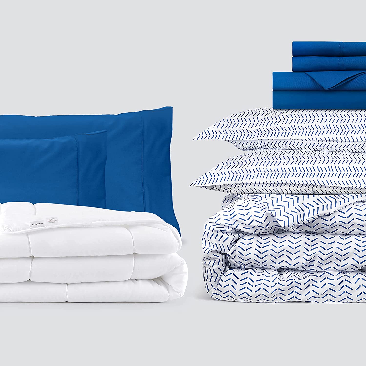 Price:$70.71 Microfiber 4Piece Bedding Bundle - Sheet Set (Queen, Classic Blue) & Microfiber Duvet (Queen, Abstract Chevron-Classic Blue) & Pillowcases (Standard, Classic Blue) & Microfiber Comforter (Queen) : Home & Kitchen