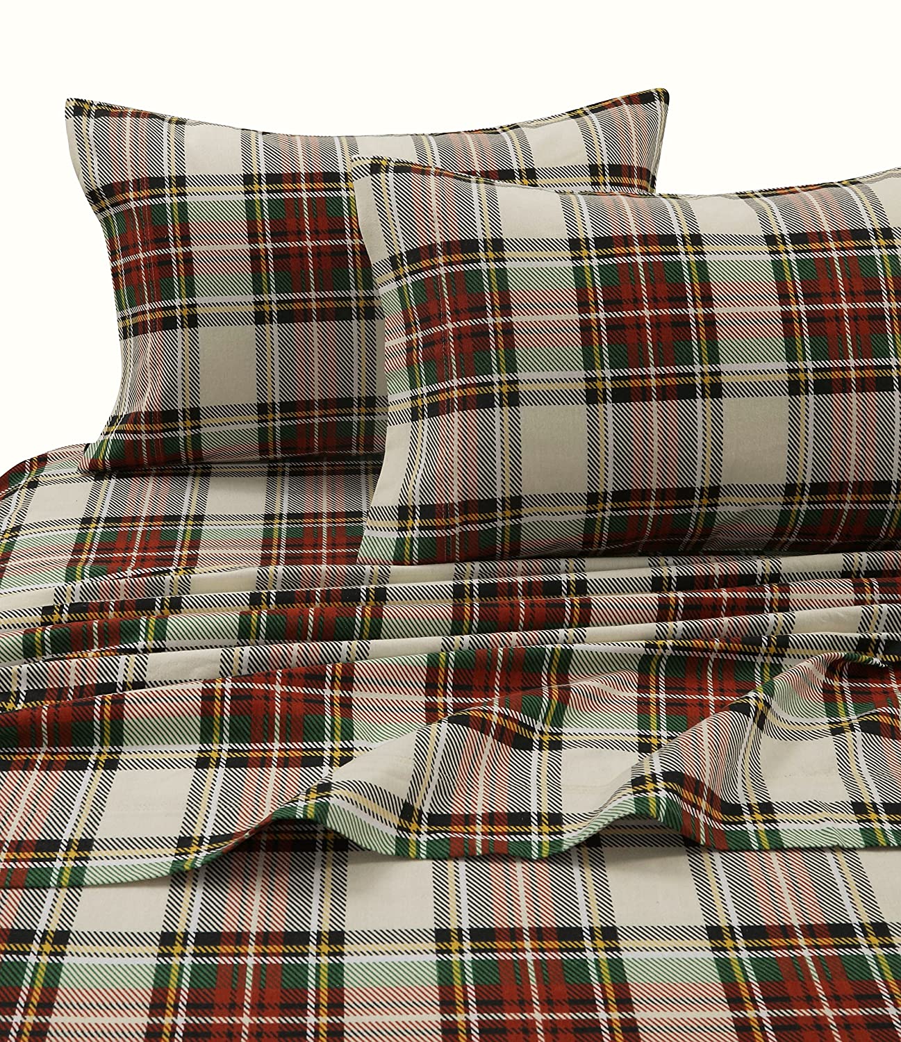 Price:$64.90 Living CHAR170SHEETQU Charleston Plaid Flannel Deep Pocket Sheet Set, Queen : Home & Kitchen