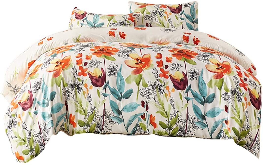 Price:$29.99 Boho Floral Design 3 Piece Duvet Cover Set with Zipper and Corner Ties,Full/Queen (90"x90")-(1 Duvet Cover + 2 Pillow Shams) Hypoallergenic Microfiber : Home & Kitchen