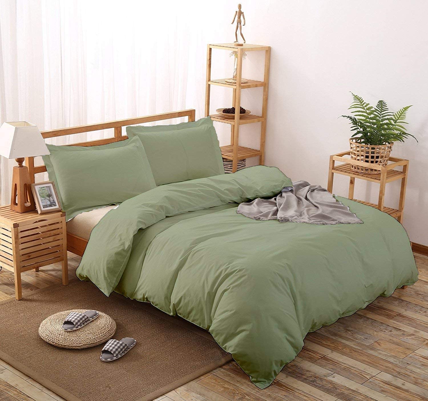 Price:$118.99 King 98x108 Duvet Cover Set Size with Zipper Closure & Corner Ties Ultra Silky Soft All Season Sage Green Duvet Cover 100% Natural Cotton 3PCS : Home & Kitchen