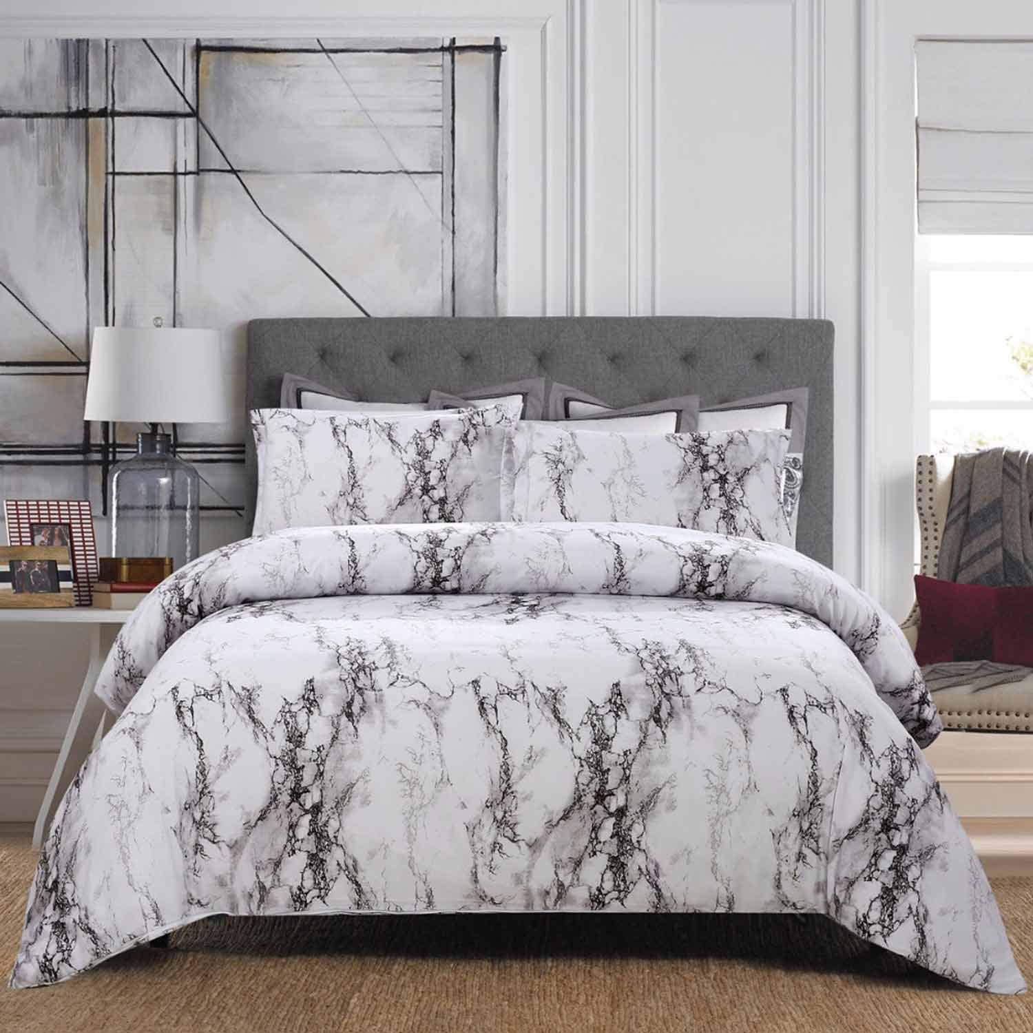 Price:$30.99 King Duvet Cover Set White and Black Marble, 3pc 104x90 inch - Luxury Microfiber Bedding Down Comforter Quilt Covers with Zipper Closure, Ties - Modern Style for Men and Women : Home & Kitchen