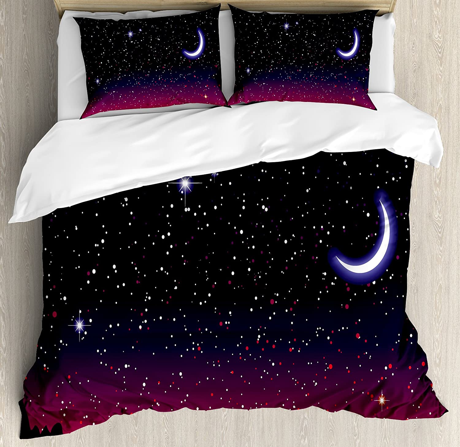 Price:$89.95 Night Duvet Cover Set, Red Sky at Night with Starry Landscape and Mountains Astrology Astronomy, Decorative 3 Piece Bedding Set with 2 Pillow Shams, King Size, Indigo Magenta Black : Home & Kitchen