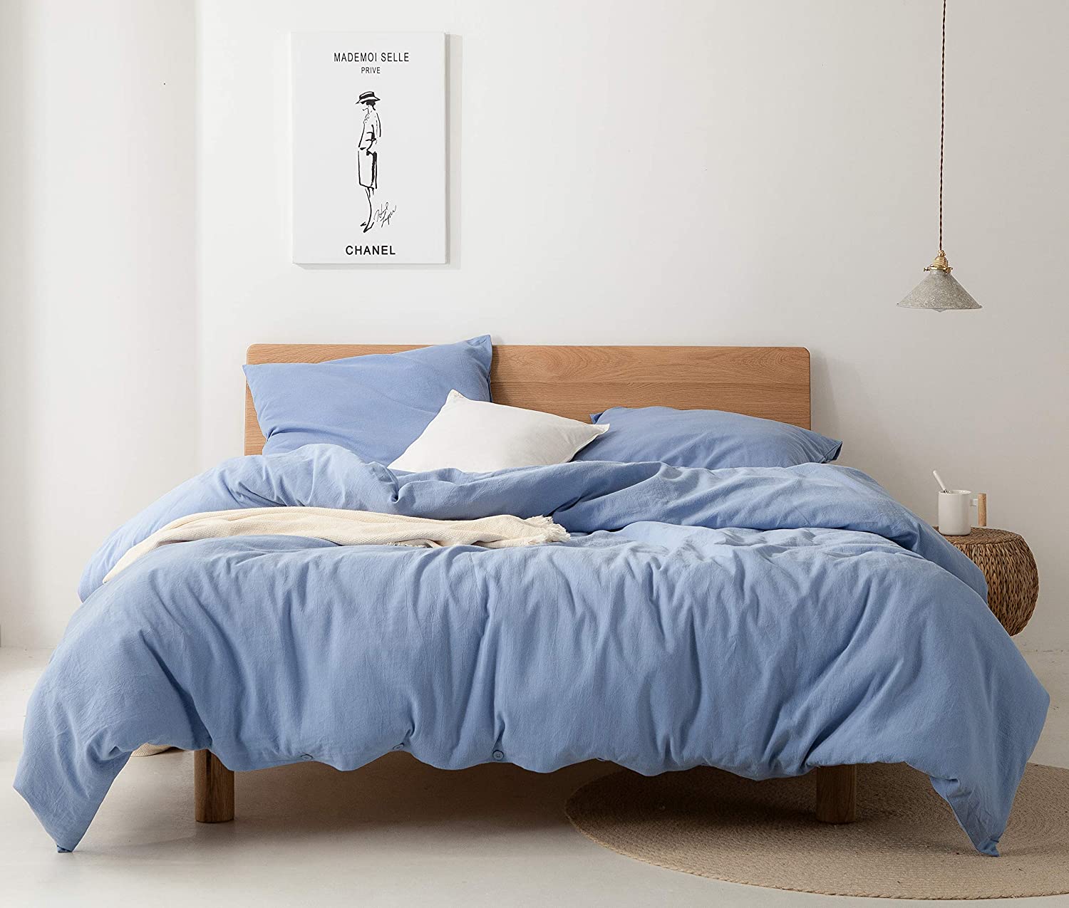 Price:$64.99 HOME & SPORTS Queen Duvet Cover Blue Set, 3 Pieces Washed Cotton Linen Textured Duvet Cover Set Included 1 Duvet Cover and 2 Pillowcases, Solid Color and Ultra Soft (Queen, Haze Blue) : Home & Kitchen
