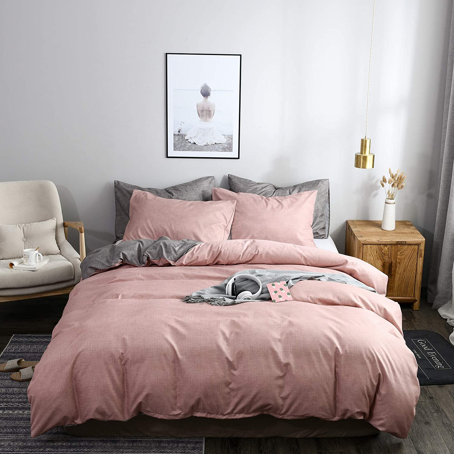 Price:$9.99 Duvet Cover Twin 2 Pieces Dark Blue Set Super Soft Microfiber Quilt Cover Set Ultra Soft Microfiber (Gray Pink,Twin) : Home & Kitchen