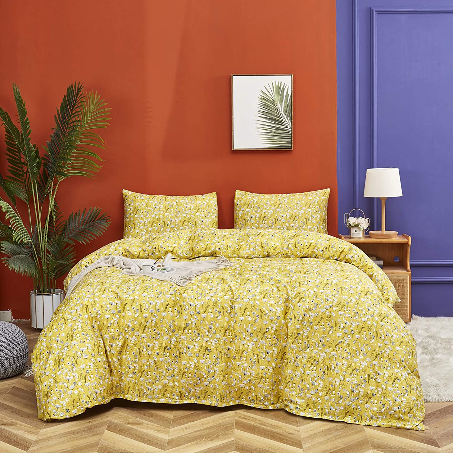 Price:$19.99 Yellow Floral Duvet Cover Set Queen Cotton Boho Floral Bedding Duvet Set Full Aesthetic Dandelion Cotton Breathable Soft Comfy Country Duvet Cover Sets with 2 Pillowcases Kids Girls : Home & Kitchen