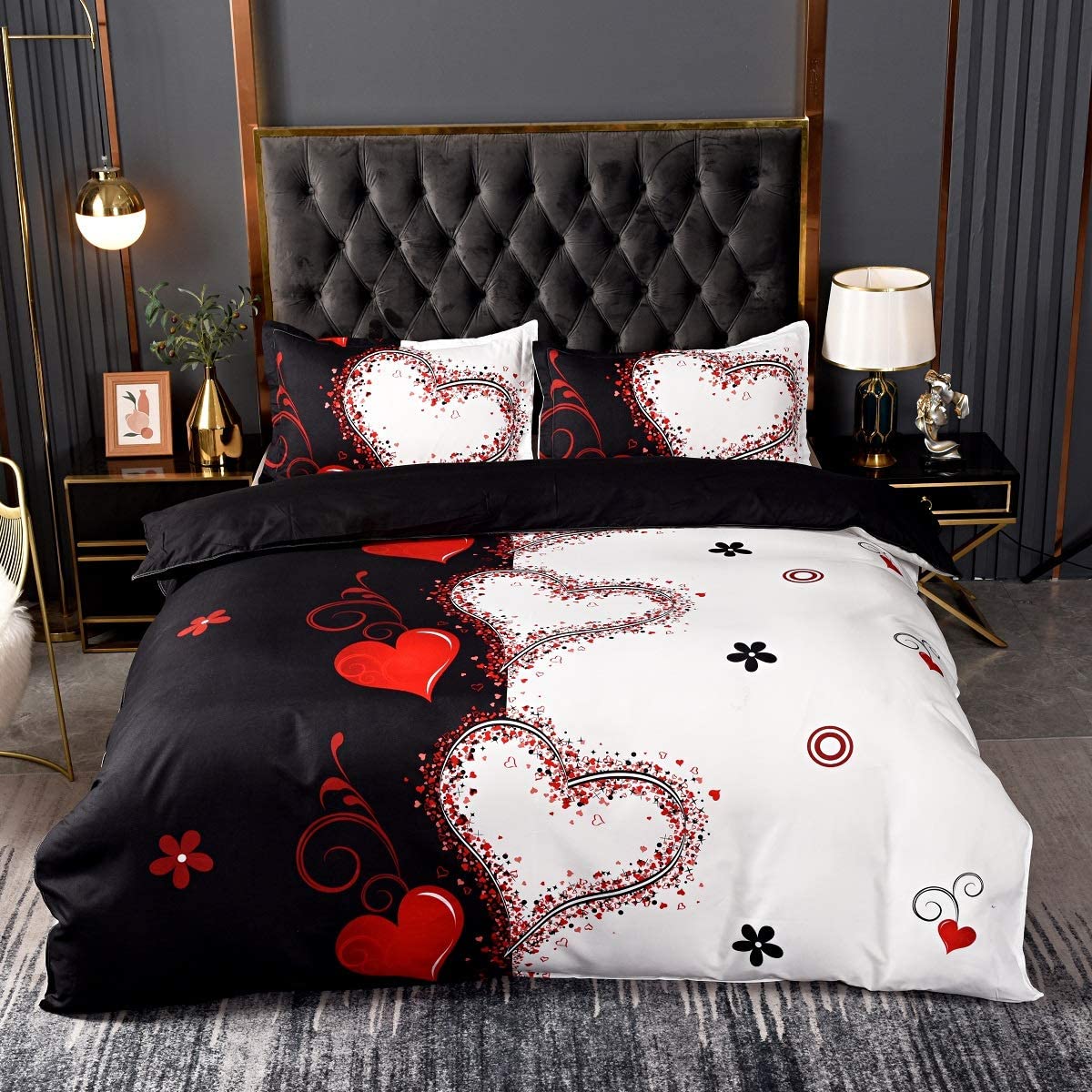 Price:$23.00 Lightweight Soft Duvet Cover Set with Zipper Closure -Red Heart Print Quilt Cover - Washed Comforter Cover with Pillow Shams for Women(Not Including Comforter) (Red Heart, Queen) : Home & Kitchen
