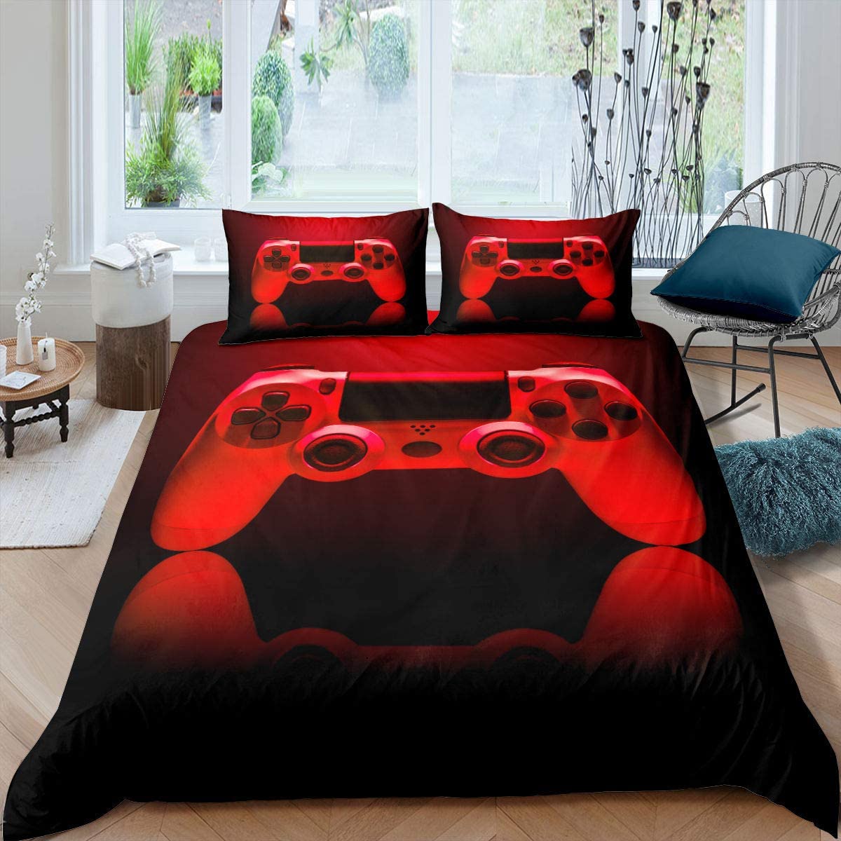 Price:$47.00 Comforter Cover King Size for Boys Teens Red Gamepad Bedding Set Modern Novelty Sci-Fi Style Video Games Duvet Cover Girls Kids Player Gaming Action Buttons Decor Bedspread with Zipper Ties : Home & Kitchen