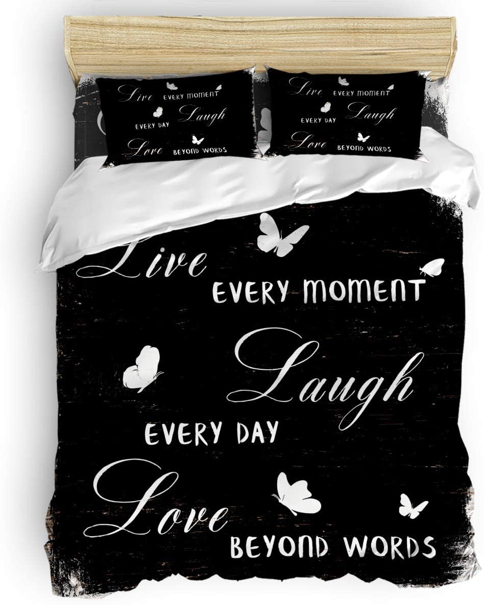 Price:$68.32 4 Piece Bedding Set Queen Size, White Live - Laugh - Love Butterflies Duvet/Comforter/Quilt Cover Set with Bed Sheet Pillow Shams for Kids/Teens/Adults/School Black Board Wooden Stripes Grain : Home & Kitchen