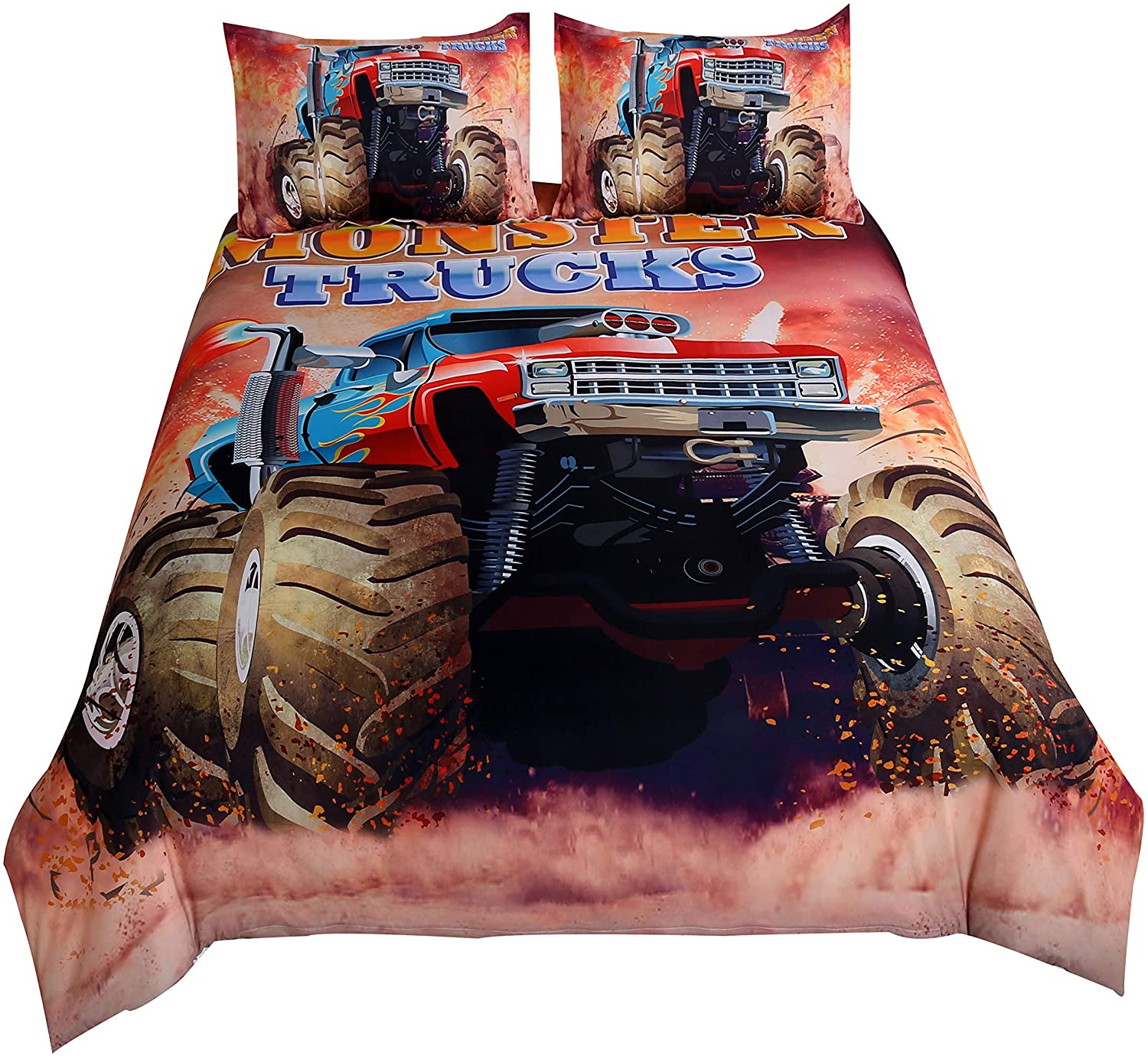 Price:$39.99 Monster Truck Home Bedding,Monster Truck Off Road Mud Fighting Crazy Monster Truck Duvet Cover Sets.Included: Duvet Cover,Pillowcase(no Comforter Inside) (Twin) : Home & Kitchen