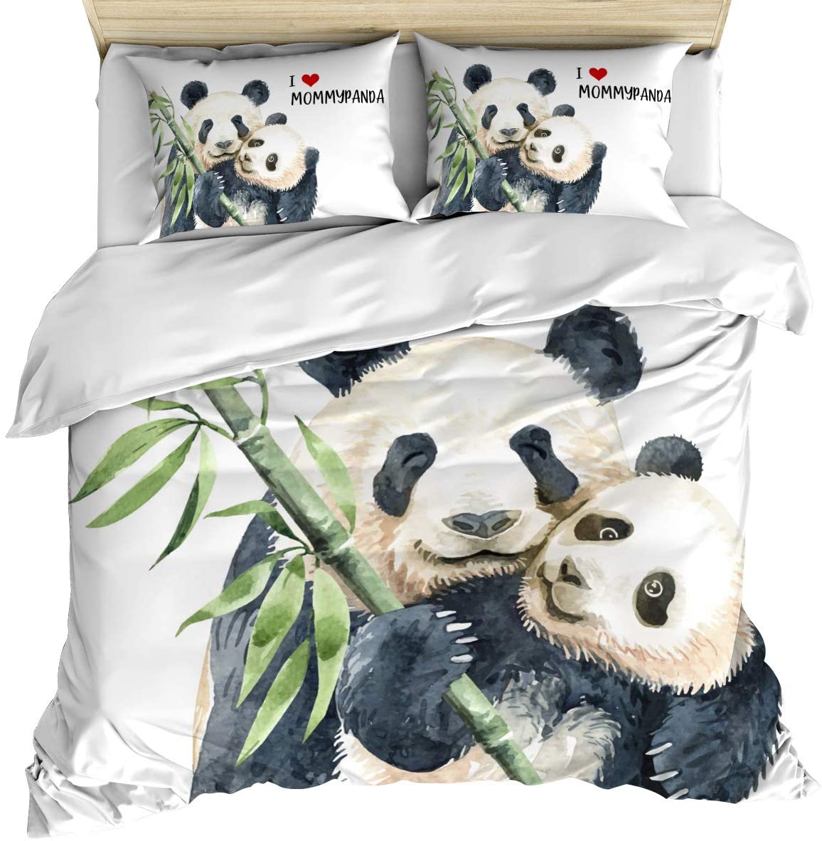 Price:$56.99 Day Panda Bedding Duvet Covers Set 3 Pieces Twin, I Love Mommy Ultra Soft Breathable Bedding Set With Corner Ties and Zipper Closure(1 Bed Covers + 2 Pillow Shams), Washed Cotton : Home & Kitchen