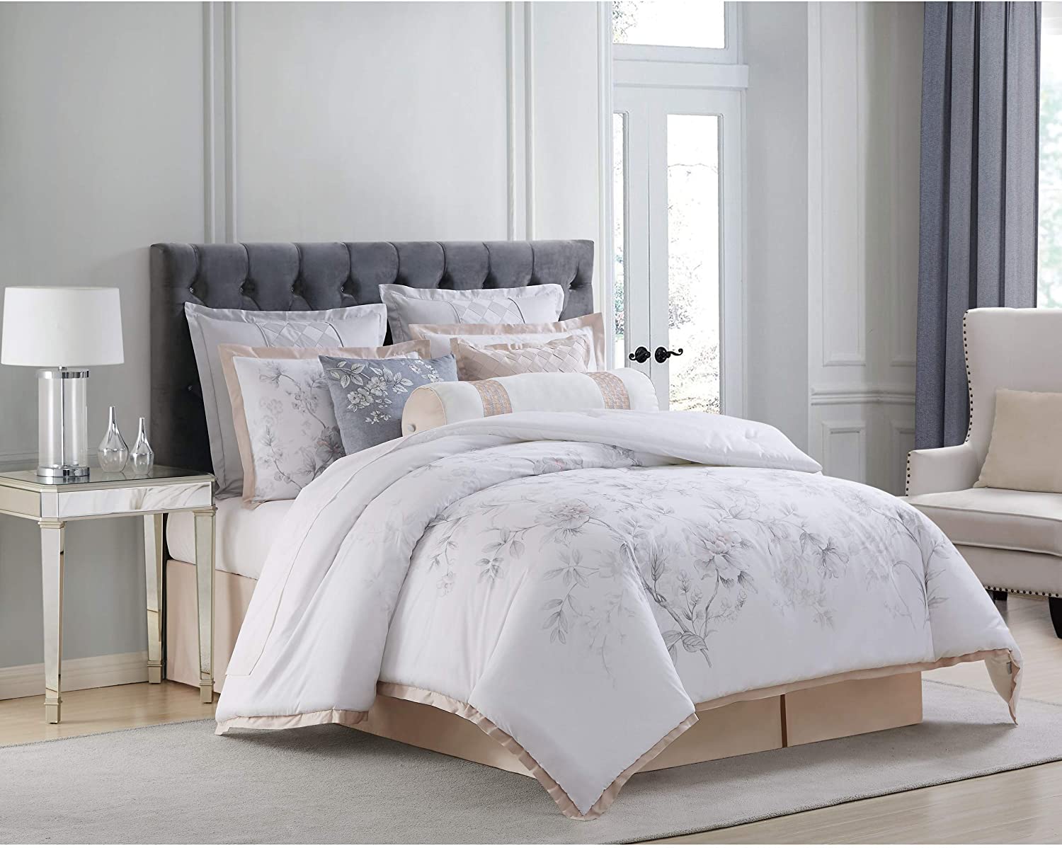 Price:$139.99 Riva Duvet Set, Queen, White/Blush/Grey : Home & Kitchen