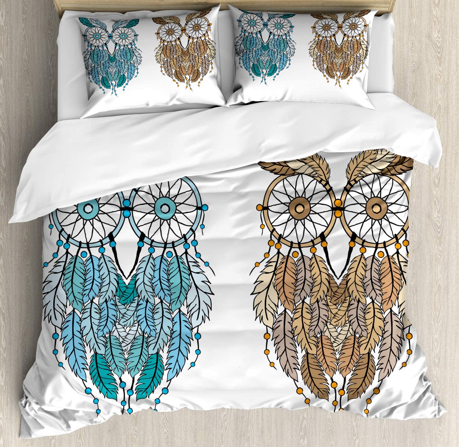 Price:$49.96 Owl Duvet Cover Set, A Dreamcatcher Style of an Animal Features Magic and Farsighted Birds Native Style of Print, Decorative 3 Piece Bedding Set with 2 Pillow Shams, King Size, White Cream : Home & Kitchen