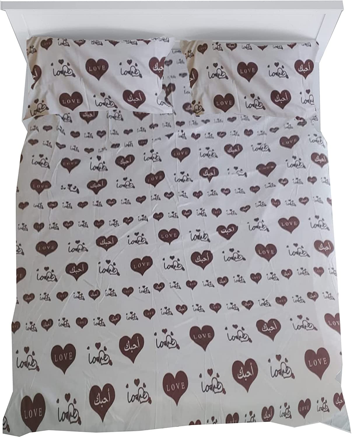 Price:$64.95 and Shine Reversible Fitted Bed Sheets, Duvet, Cushion Covers, King and Queen Size Sheets Set, Love Heart Shape Bedding Decor Set with Elasticized Deep Pocket Fits All Mattresses Queen, Brown : Home & Kitchen