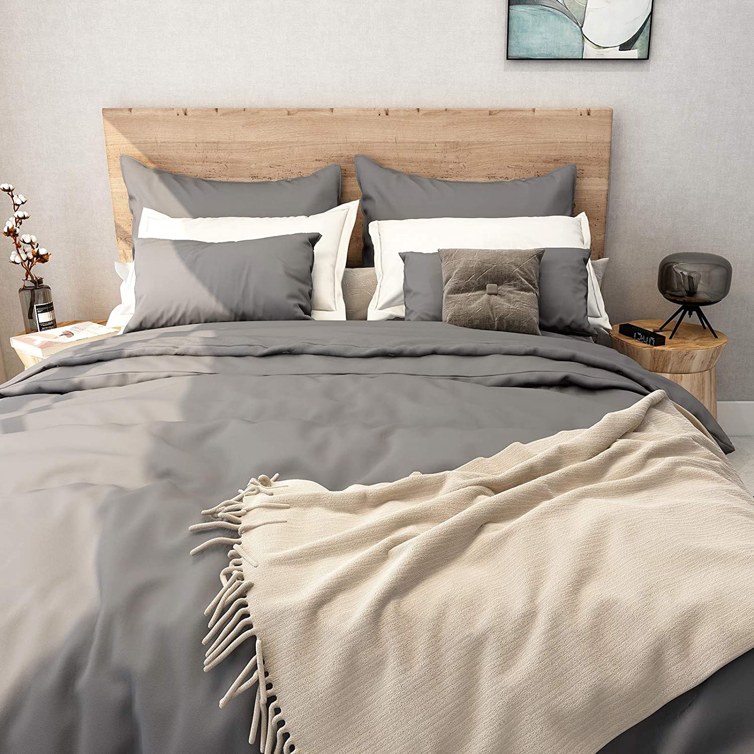 Price:$20.99 Duvet Cover Sets 3 Pieces, Zipper Closure Soft Microfiber Comforter Cover, Grey (Queen Size) : Home & Kitchen