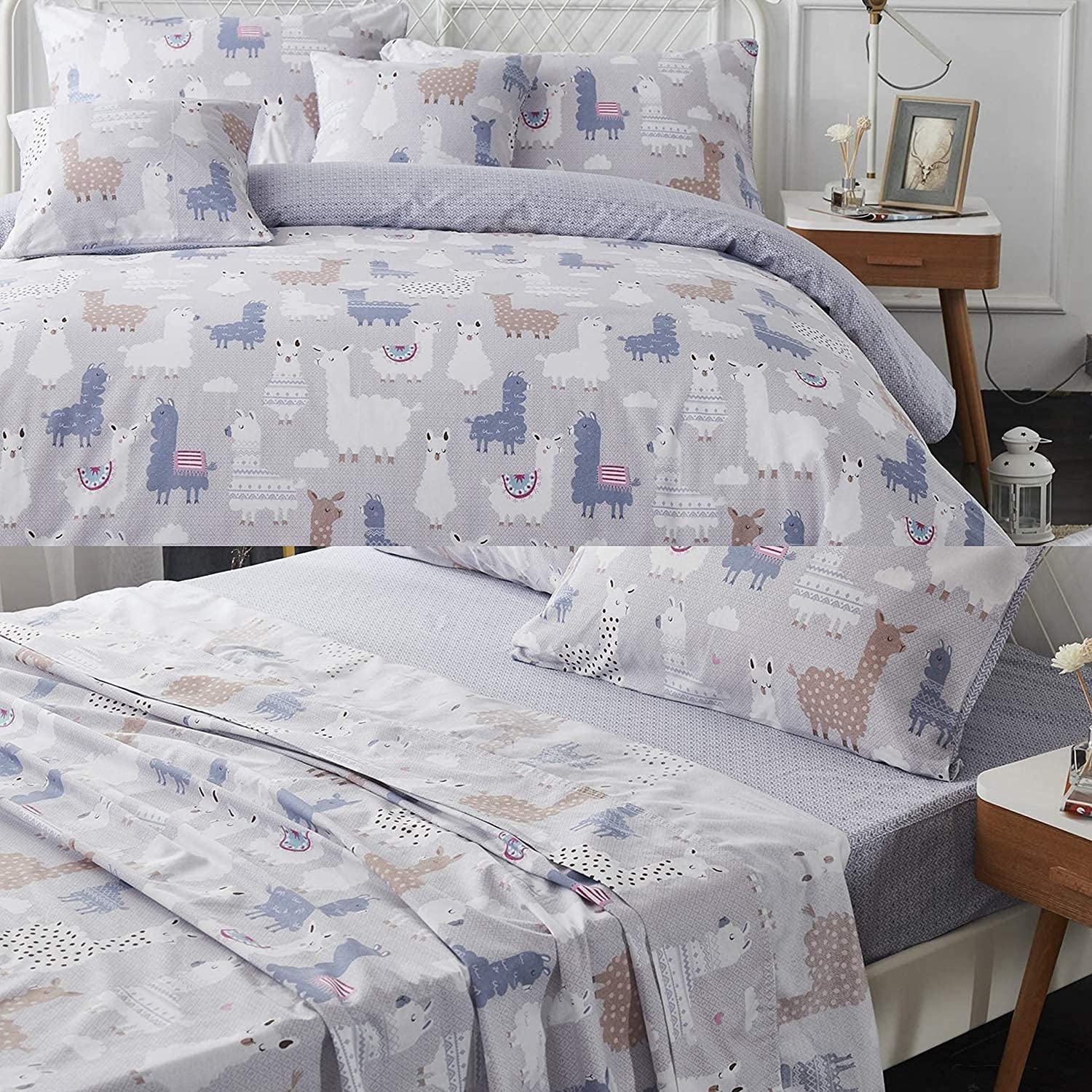 Price:$129.90 Bed in A Bag Purple Llama Twin Bedding Sets Cotton Reversible Cute Cartoon Adults Kids Duvet Cover Bed Sheets Sets 7 Pieces : Home & Kitchen