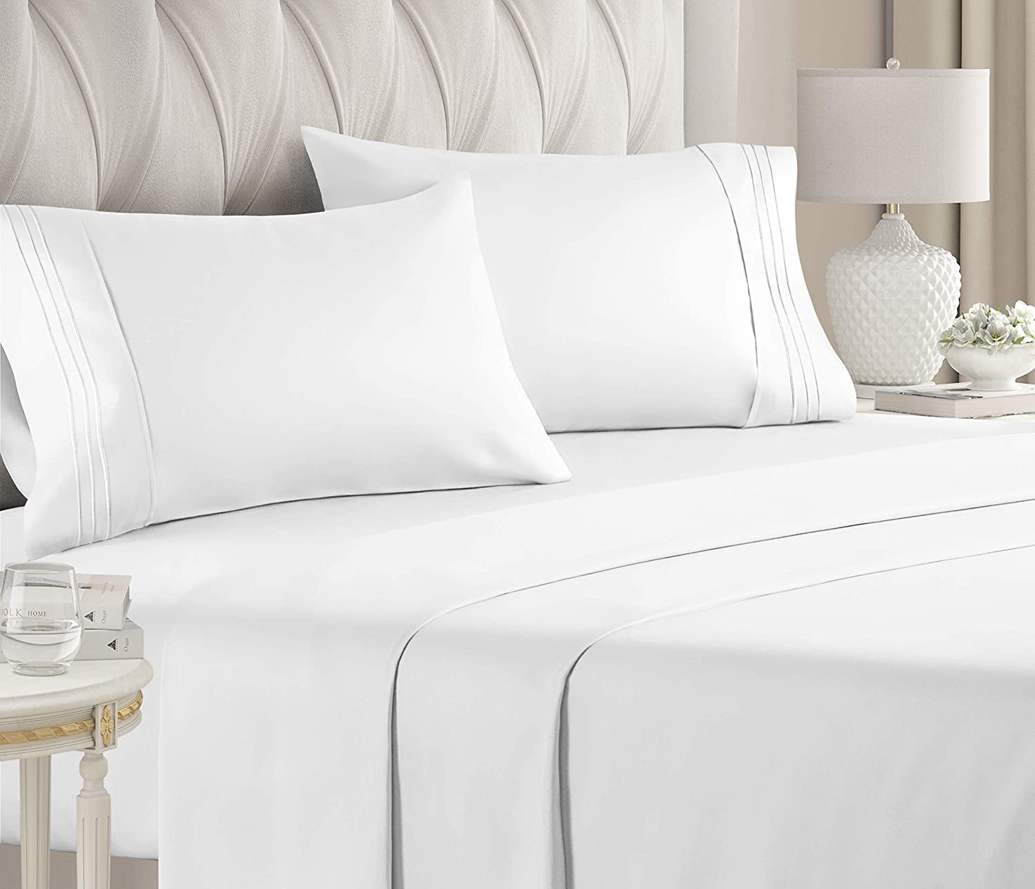 Price:$34.99 Size Sheet Set - 4 Piece Set - Hotel Luxury Bed Sheets - Extra Soft - Deep Pockets - Easy Fit - Breathable & Cooling Sheets - Wrinkle Free - Comfy - White Bed Sheets - Kings Sheets – 4 PC : Home & Kitchen