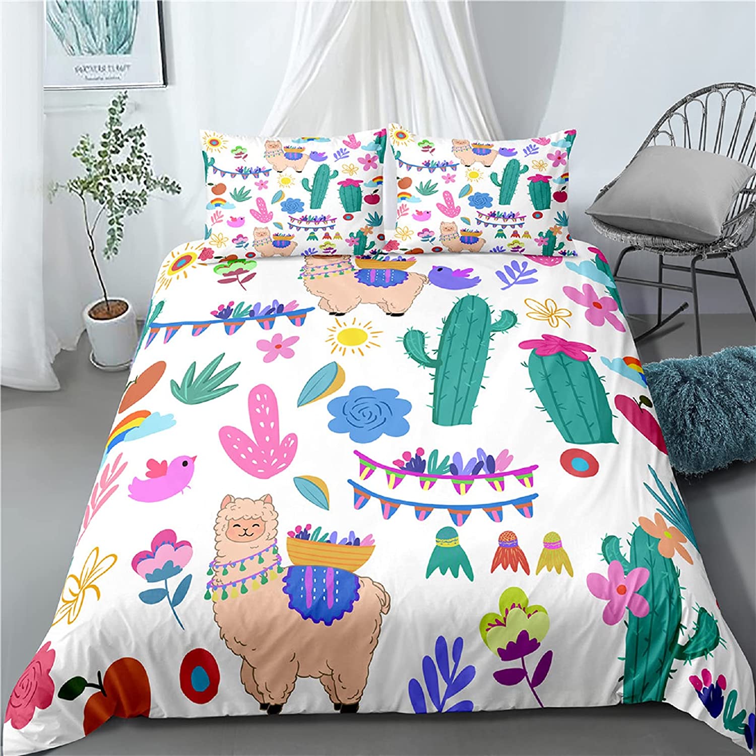 Price:$39.99 Duvet Cover for Boys Girls Cartoon Animals Bedding Set 3D Printed Alpaca Cactus Home Bedding Set Teens Kids 2Pieces 1 Duvet Cover with 1 Pillowcase : Home & Kitchen
