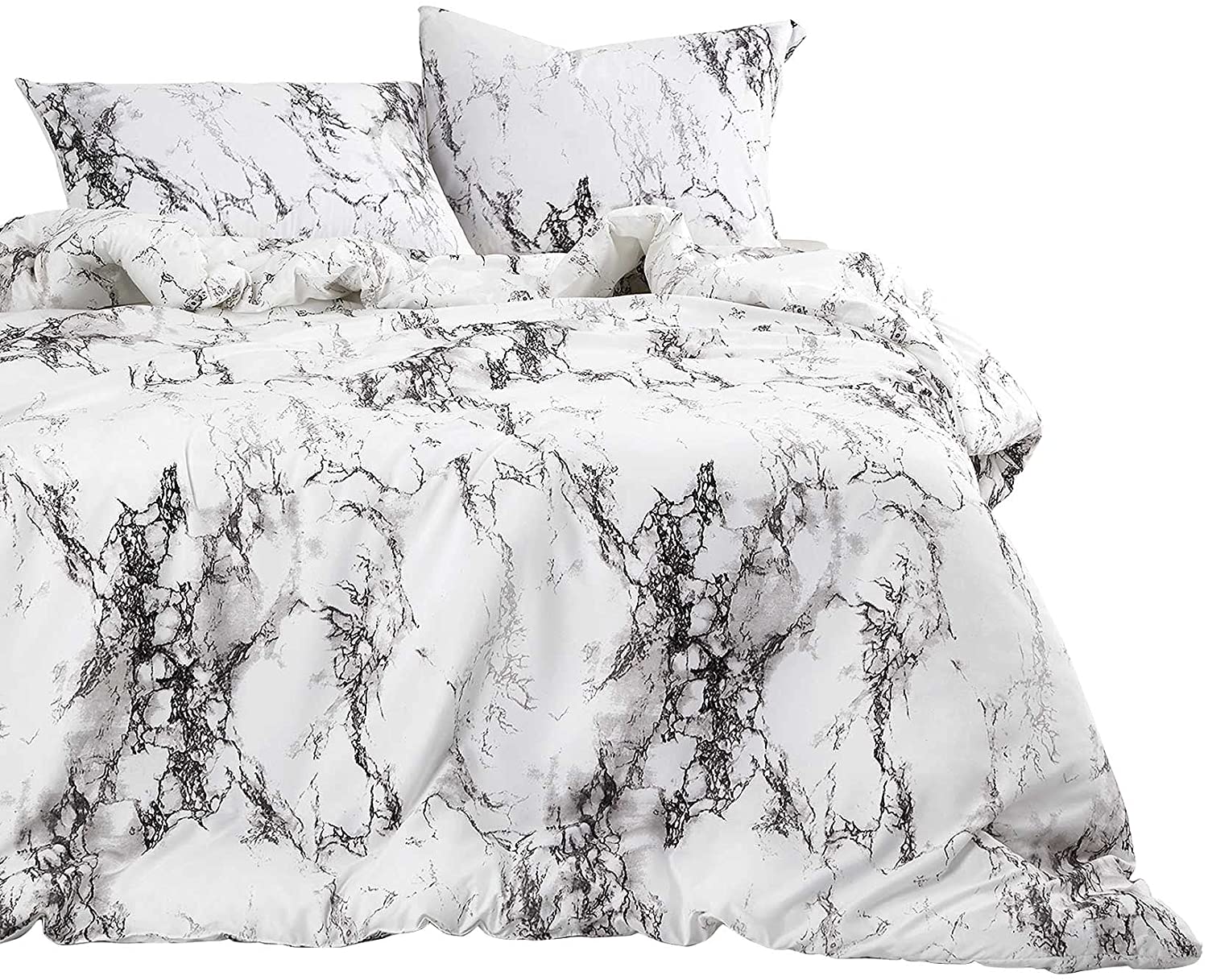 Price:$29.99 In Cloud - Marble Duvet Cover Set, Black White and Gray Grey Modern Pattern Printed, Soft Microfiber Bedding with Zipper Closure (3pcs, Full Size) : Home & Kitchen