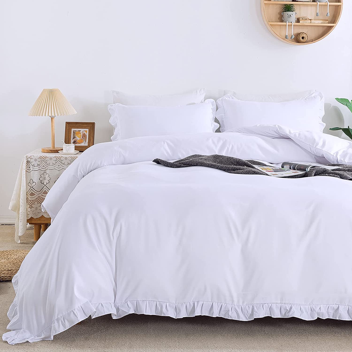 Price:$19.99 White Duvet Cover Set King(104x90Inch), 3 Pieces(1 Ruffled Duvet Cover and 2 Pillowcases) Farmhouse Shabby Chic Duvet Cover, Soft Microfiber Duvet Cover Set with Zipper Closure & Corner Ties : Home & Kitchen