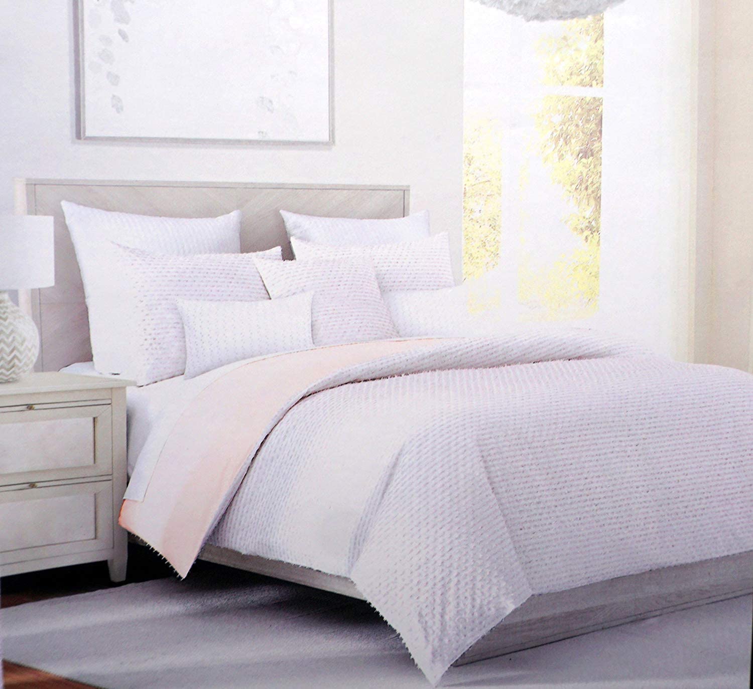 Price:$74.99 Light Pink King Duvet Cover Set with Silver Tinsel Thread Tufts Luxury 3pc Comforter Quilt Cover Set with Pillowcases/Shams : Home & Kitchen