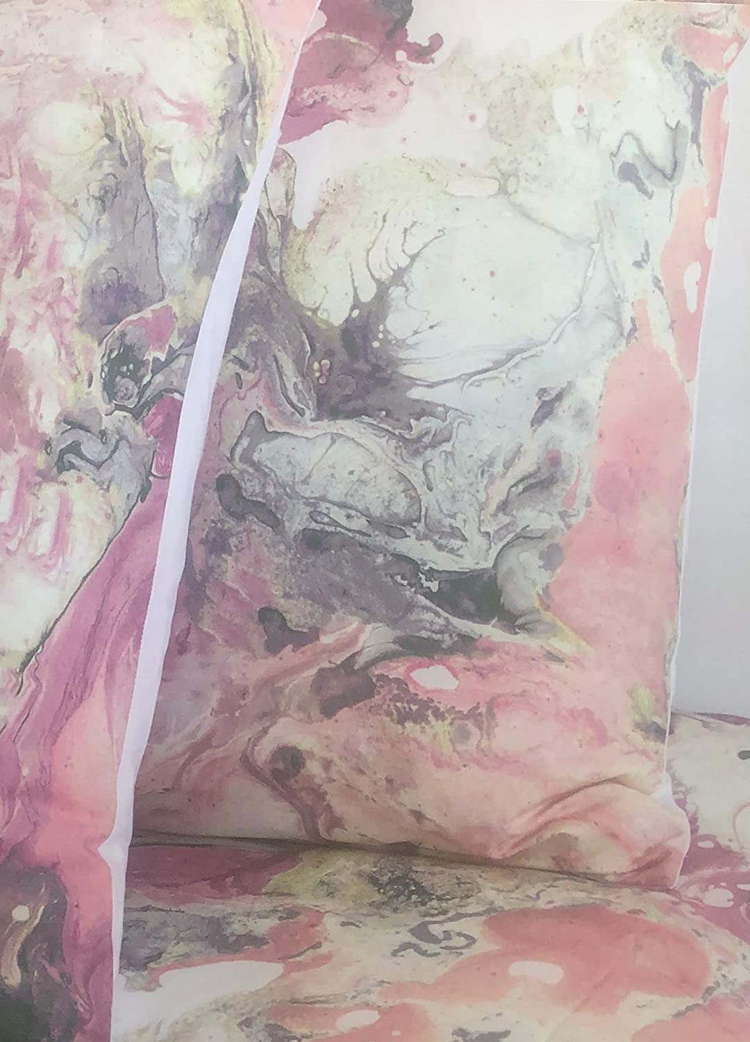 Price:$84.99 Premiere 3pc Duvet Cover Set Geometric Airbrush Style Pattern in Pink Gray Yellow Cream, Quilt Comforter Cover 100% Cotton Luxury Made in Portugal (Queen) : Home & Kitchen