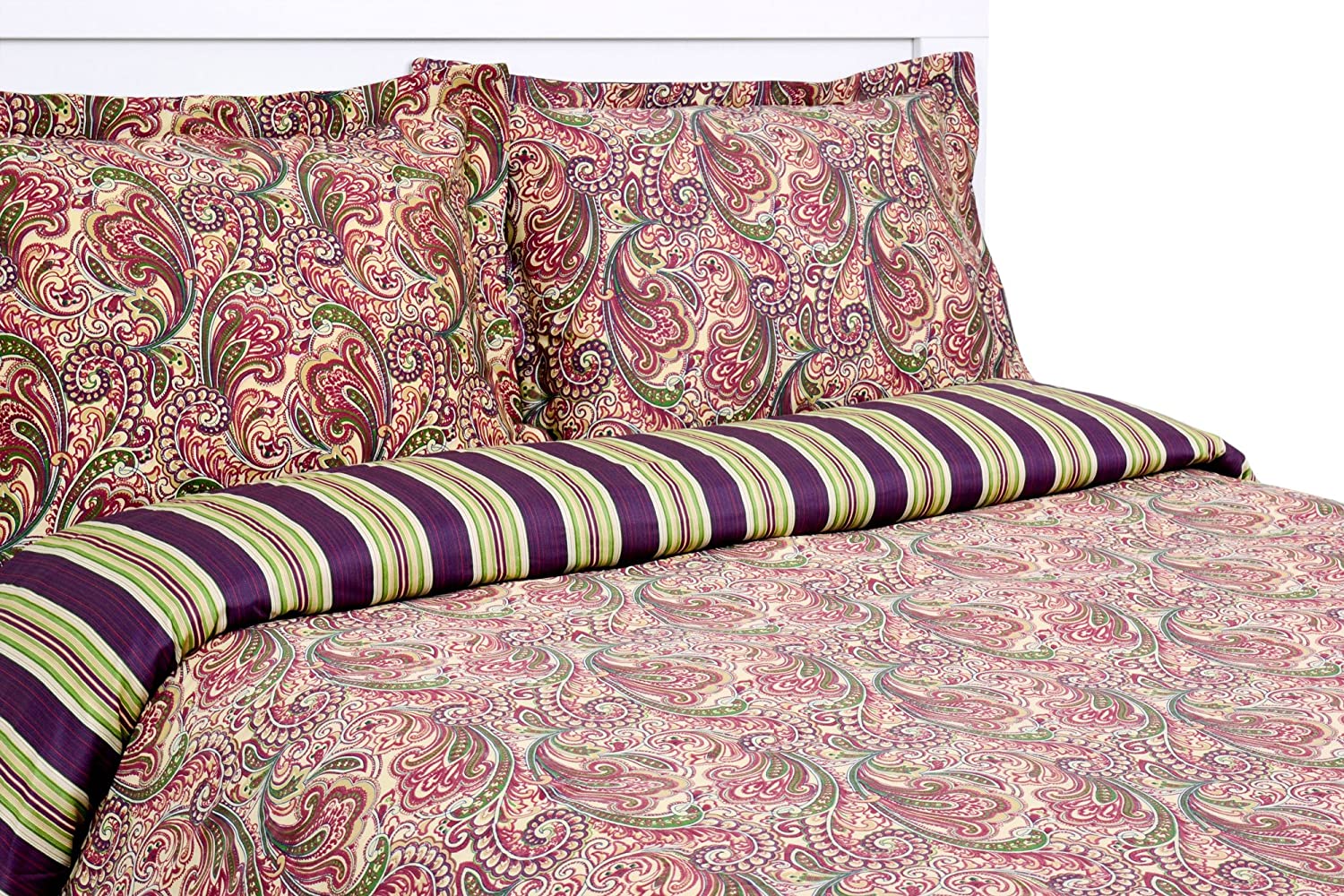Price:$44.56 Home 300 Thread Count Lindsey Paisley/Stripe 100-Percent Cotton Sateen 2-Piece Duvet/Sham Set, Twin, Burgundy : Home & Kitchen