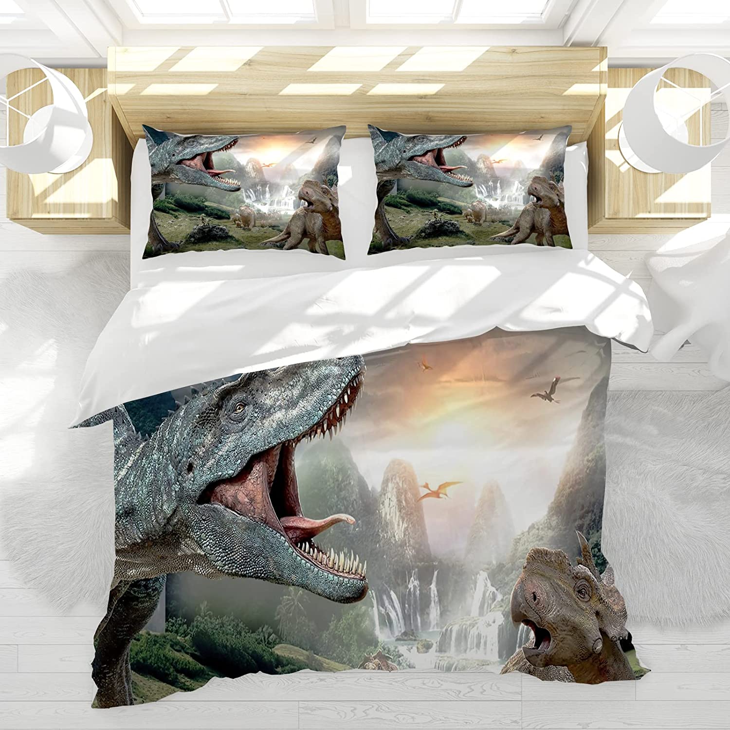 Price:$36.99 Dinosaur Bedding Set Microfiber Cartoon Duvet Cover Set Bedding with Dinosaur Print Animal Quilt Cover with 2 Pillowcase : Home & Kitchen