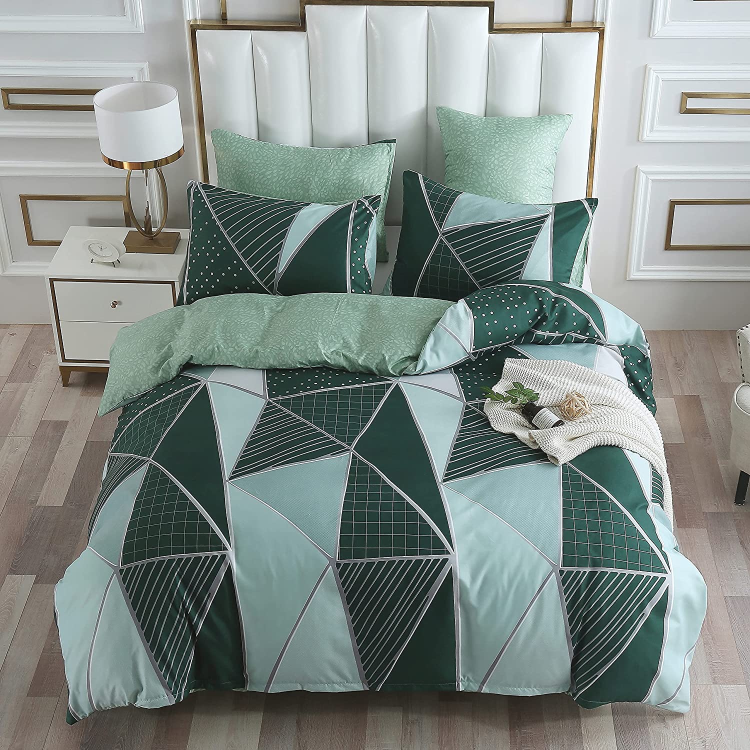 Price:$27.69 Teal Green Reversible Colorful Irregular Geometric Duvet Cover Diamond Design Luxury Microfiber Comforter Cover with Pillowcase (Queen(90"x90")) : Home & Kitchen