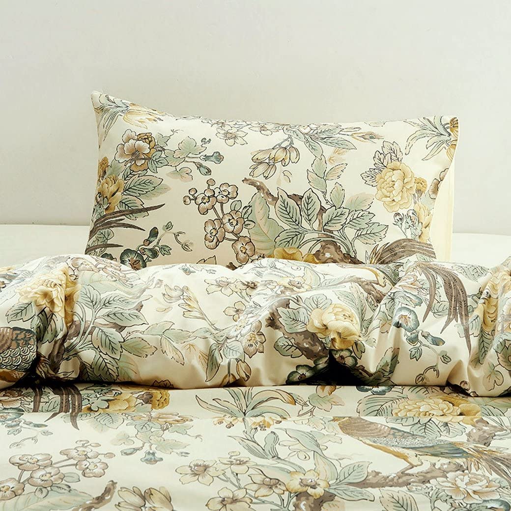 Price:$64.60 Chinoiserie Chic Peacock Floral Duvet Cover Paradise Garden Botanical Bird and Tree Branches Vintage Stylized Long Staple Cotton 2pc Bedding Set (Twin, Yellow) : Home & Kitchen