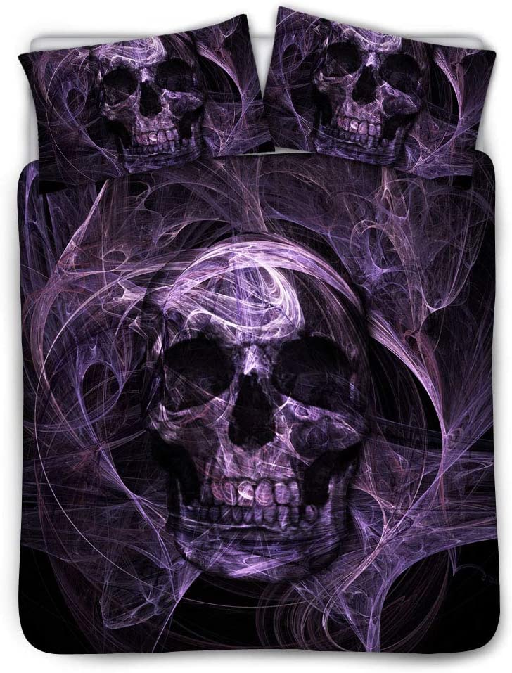 Price:$46.99 Fashion Skull Printed Quilts Cover Purple Comforter Covers with Pillow Case for Boys Mens Dormroom Black Lining Queen Size 88x88inches : Home & Kitchen