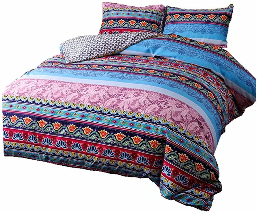 Price:$42.99 Bohemian Duvet Cover Set Queen Size, Boho Retro Colorful Floral Exotic Style Ethnic Striped 3PC Bedding Sets Super Soft Microfiber Indian Tribal Southwestern Comforter Cover Set, No Comforter : Home & Kitchen